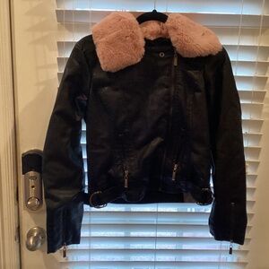 Leather w/ pink fur coat